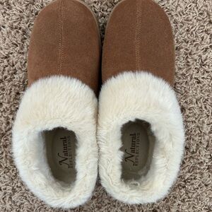 Natural Reflections Tan Suede Slippers with Cream Lining